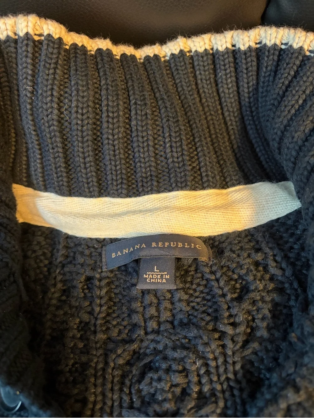 Banana Republic Black Cable Knit Button-Front Cardigan with Cream Trim